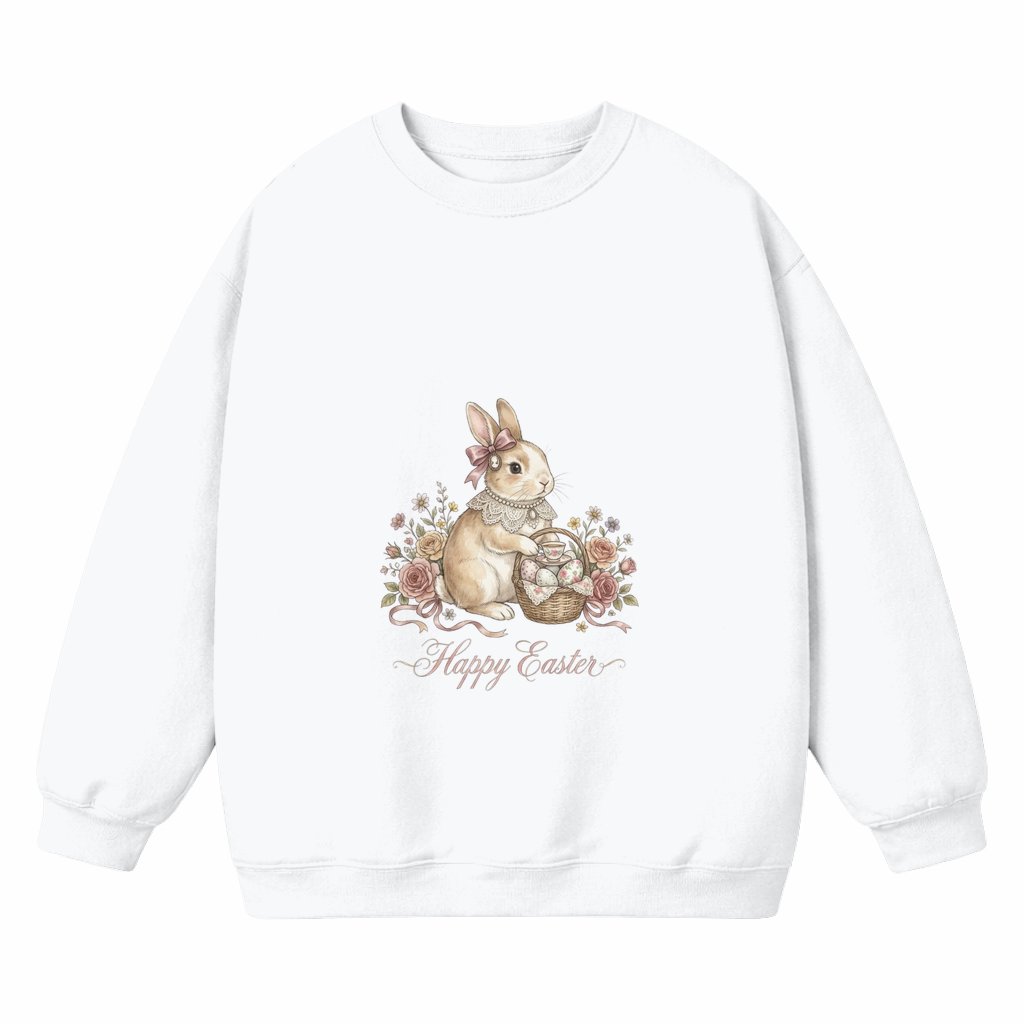Vintage Bunny Flowers Sweatshirt – Easter Gift - front view