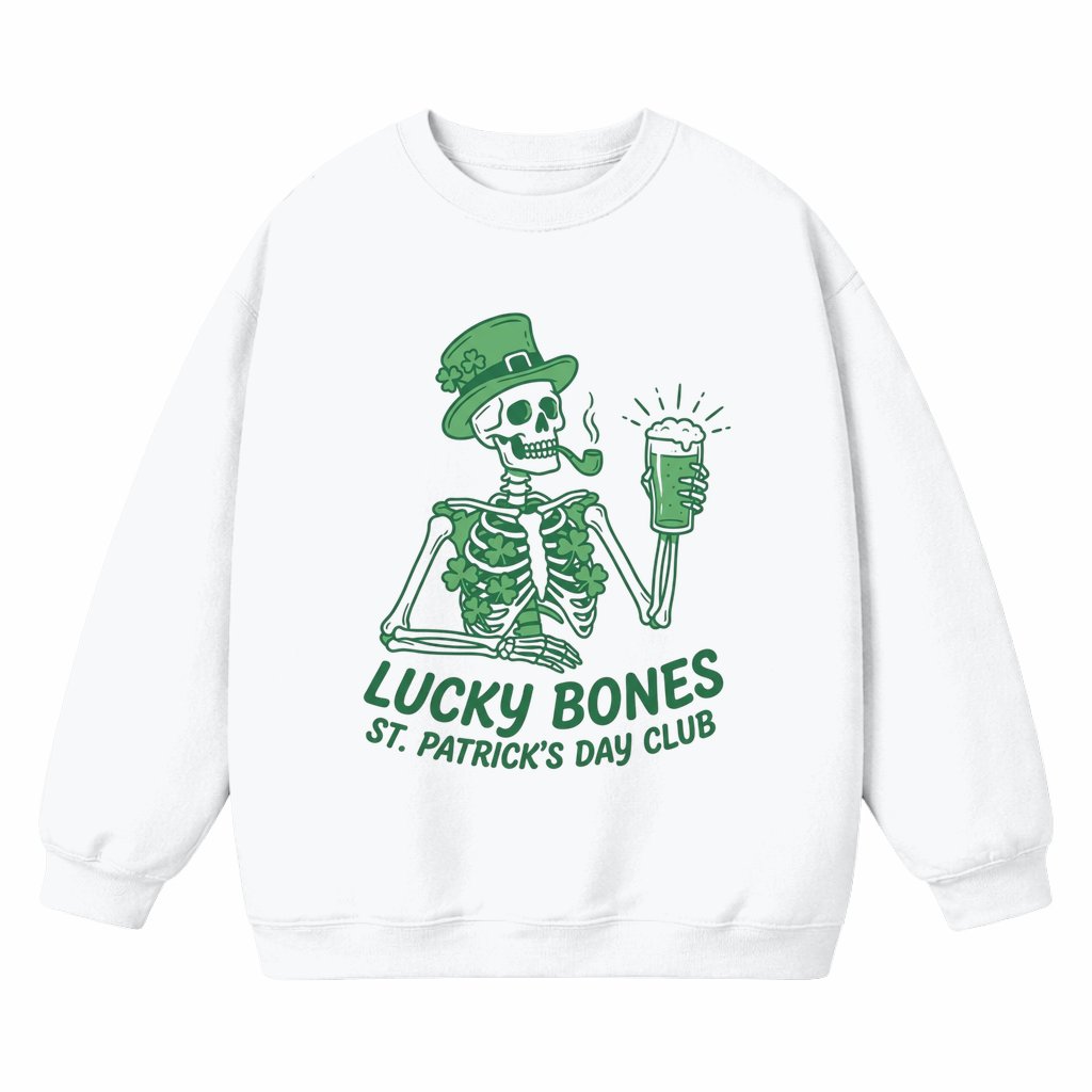 Lucky Bones Sweatshirt – St Patrick's Day Gift Funny Skeleton - front view