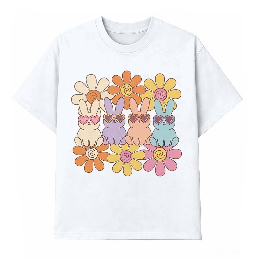 Retro Flower Bunnies T-shirt – Easter Gift Cute Spring - front view