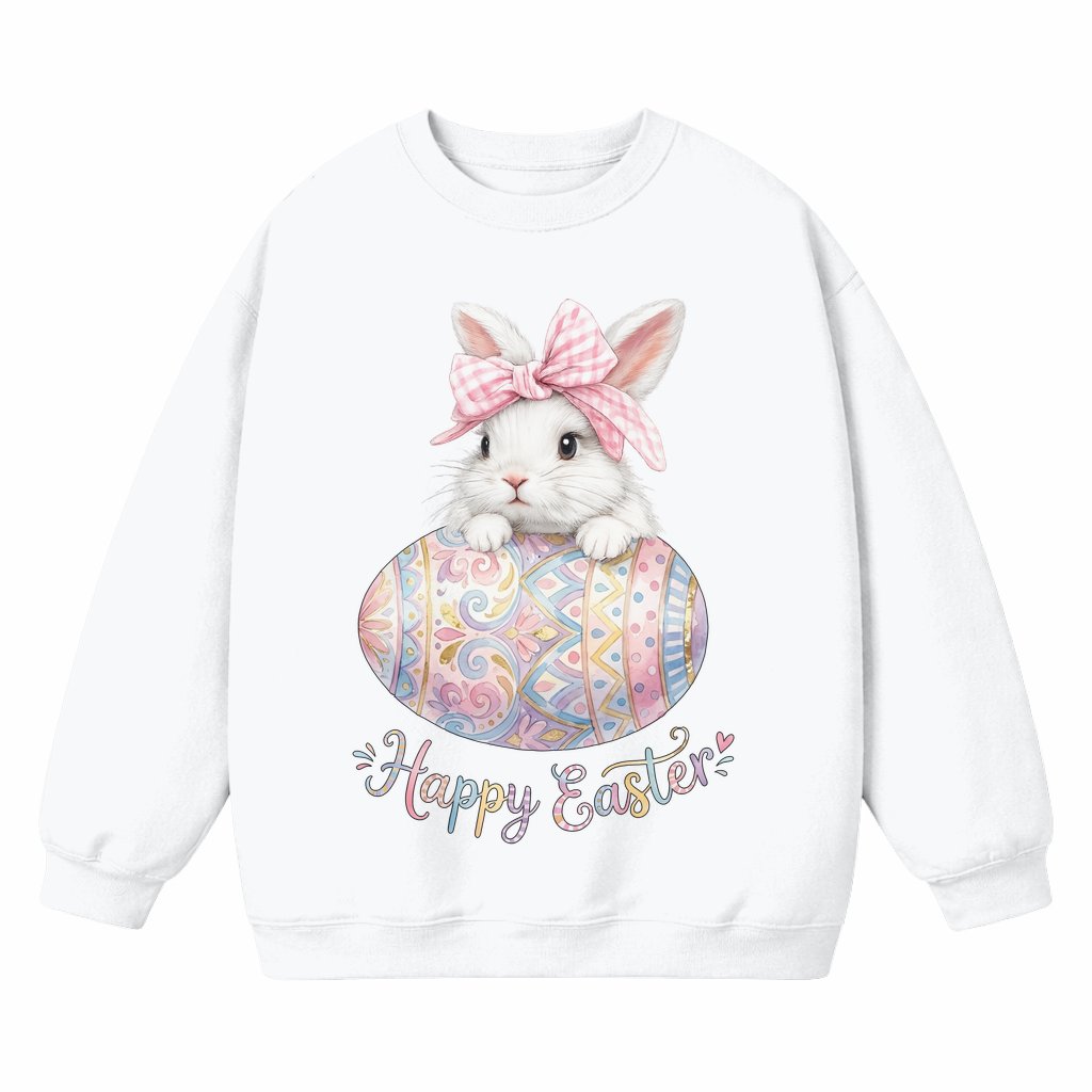 Easter Bunny with Bow Sweatshirt – Easter Gift for Her Cute Pastel Spring - front view