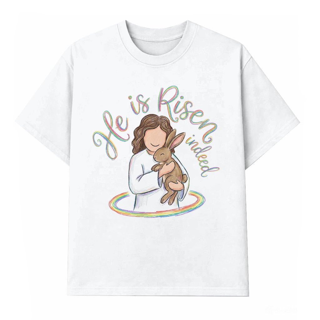 He Is Risen Floral T-shirt – Christian Easter Gift - front view