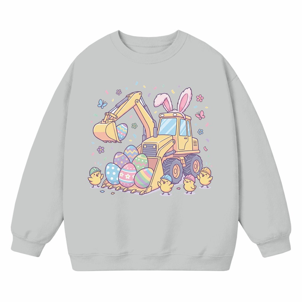 Construction Bunny Excavator Eggs Sweatshirt – Easter Gift for Boy Cute Graphic - front view