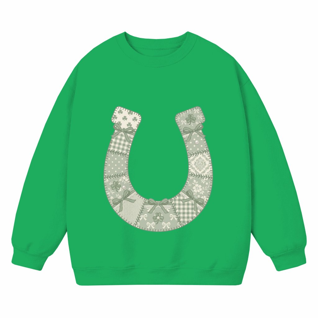 Sweatshirt St Patricks Day – Lucky Green Patchwork Horseshoe Gift - front view