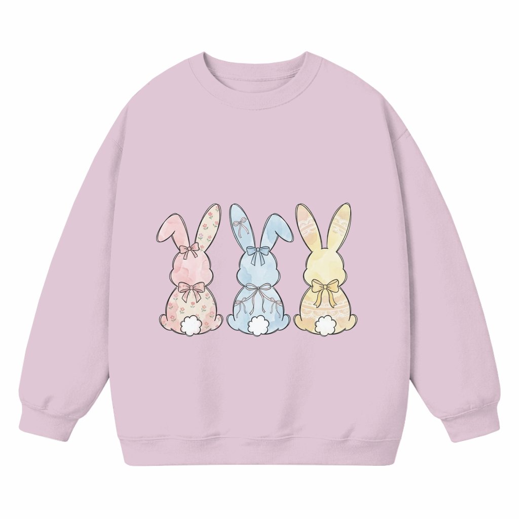Easter Bunny Trio Sweatshirt – Easter Gift Cute Soft Pastel - front view