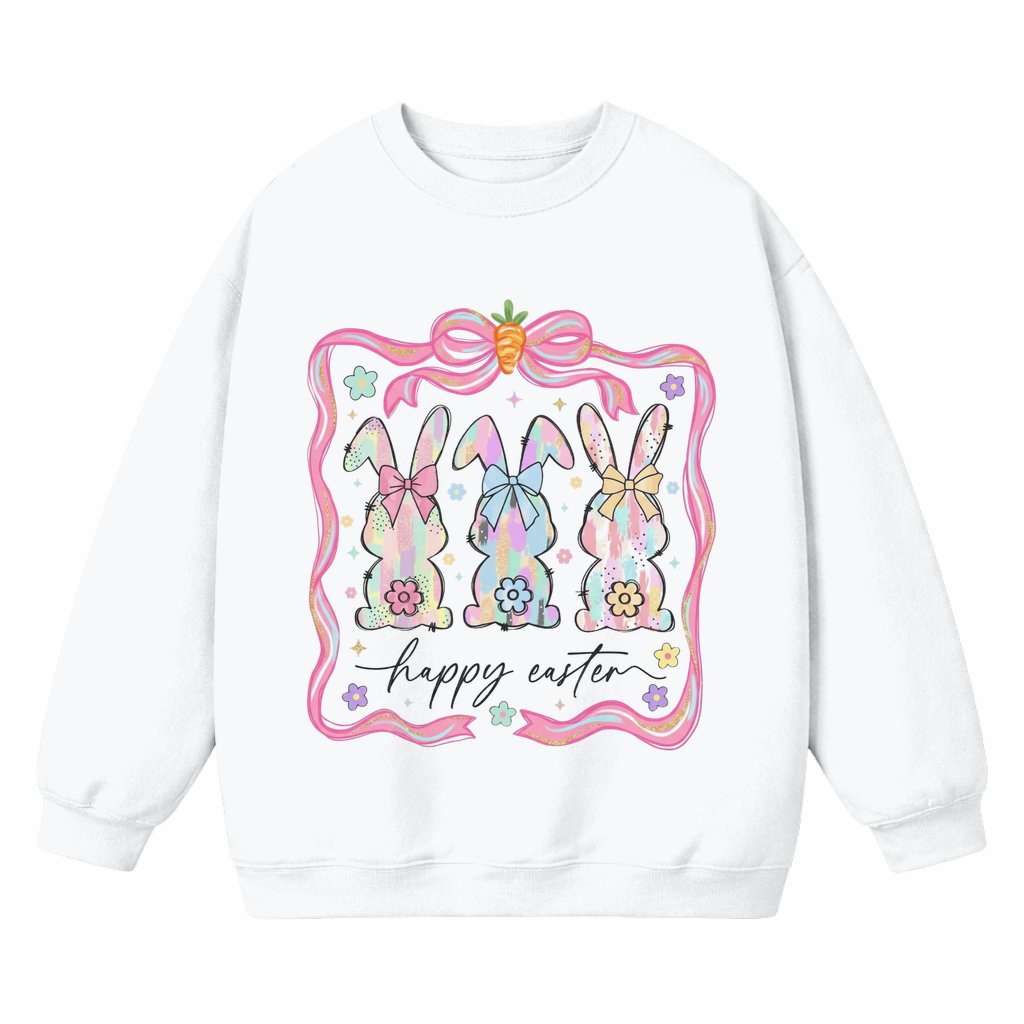 Happy Easter Bunny Sweatshirt – Easter Floral Vintage Gift - front view