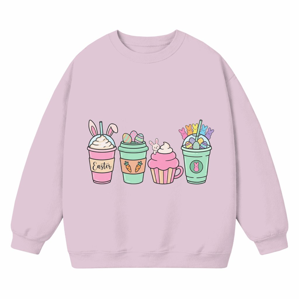 Cute Pastel Bunny Coffee Cupcake Sweatshirt – Easter Gift for Her - front view