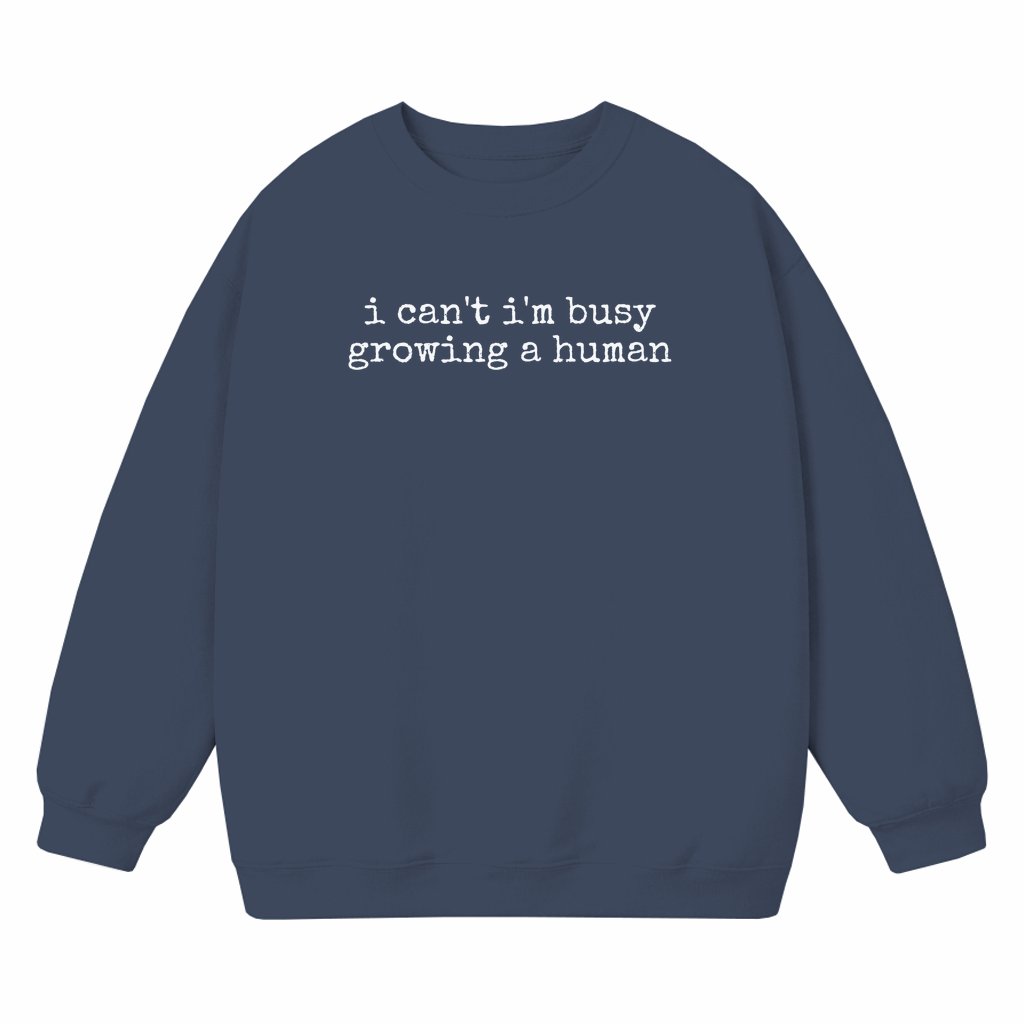 I Can't I'm Busy Growing A Human Sweatshirt – Pregnancy Gift for Expecting Mom Funny - front view