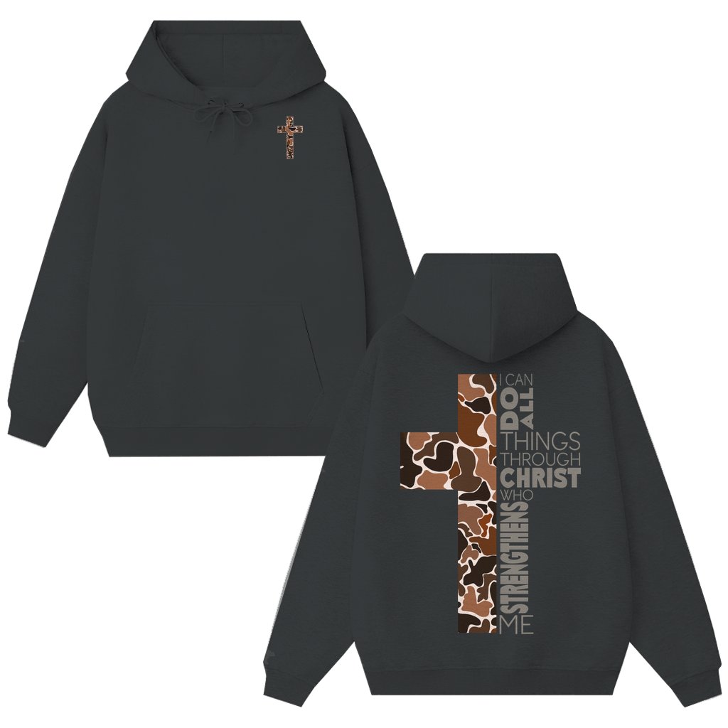 Camouflage Cross Hoodie – Christian Gift for Men Women Inspirational Scripture - front view