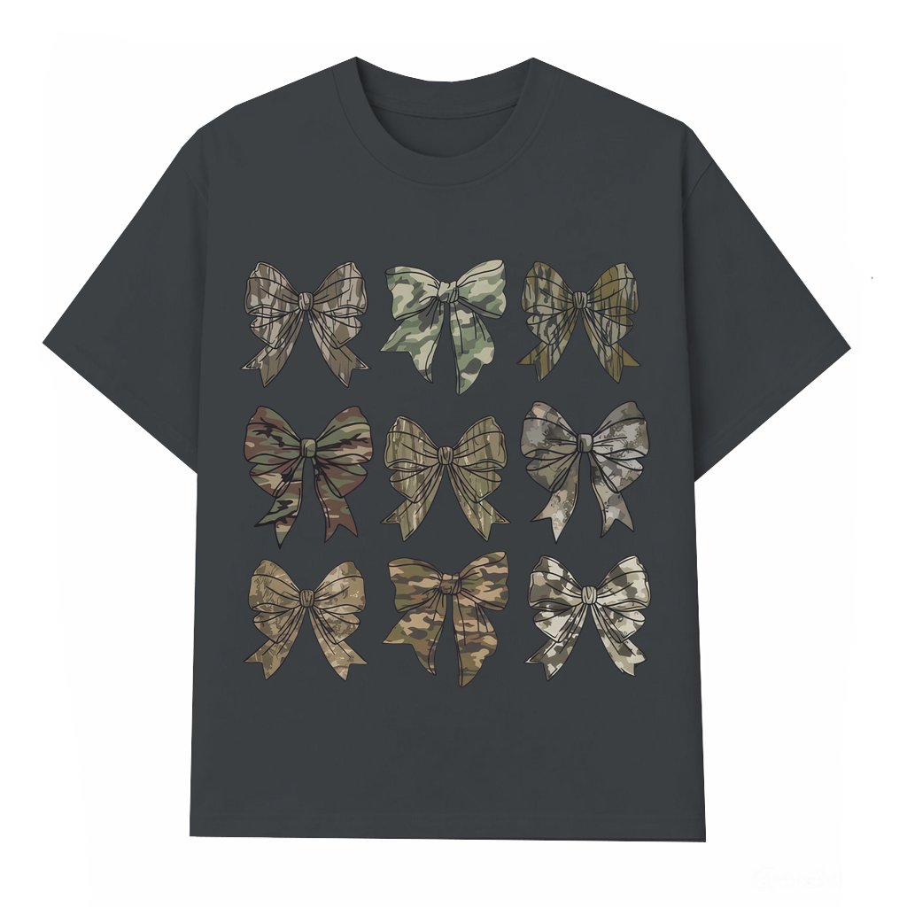 Girl Mama T-shirt – Coquette Camo Bow Retro Gift for Mom - front view
