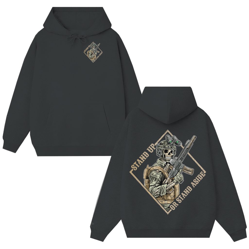 Tactical Skull Soldier Hoodie – Stand Up or Stand Aside Gift for Men - front view