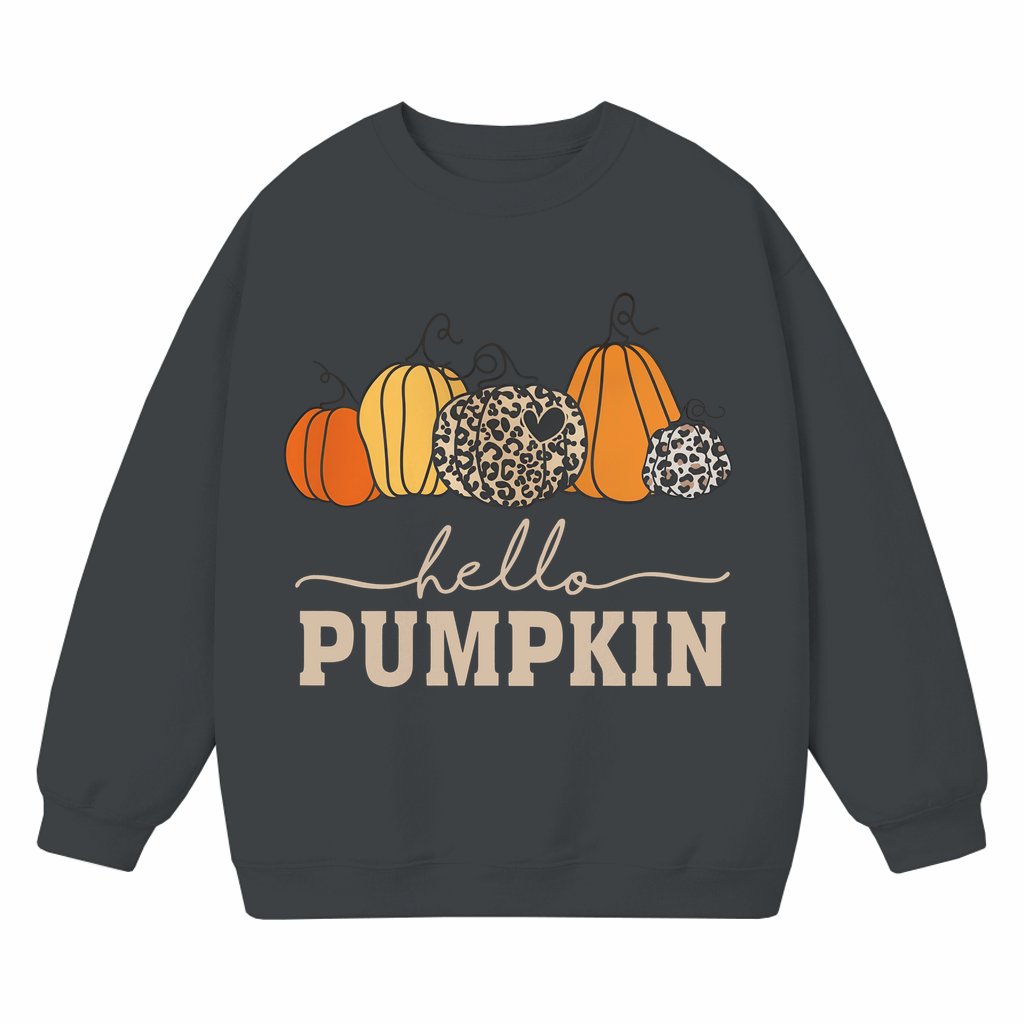 Hello Pumpkin Sweatshirt – Fall Halloween Gift Vintage Leopard - front view