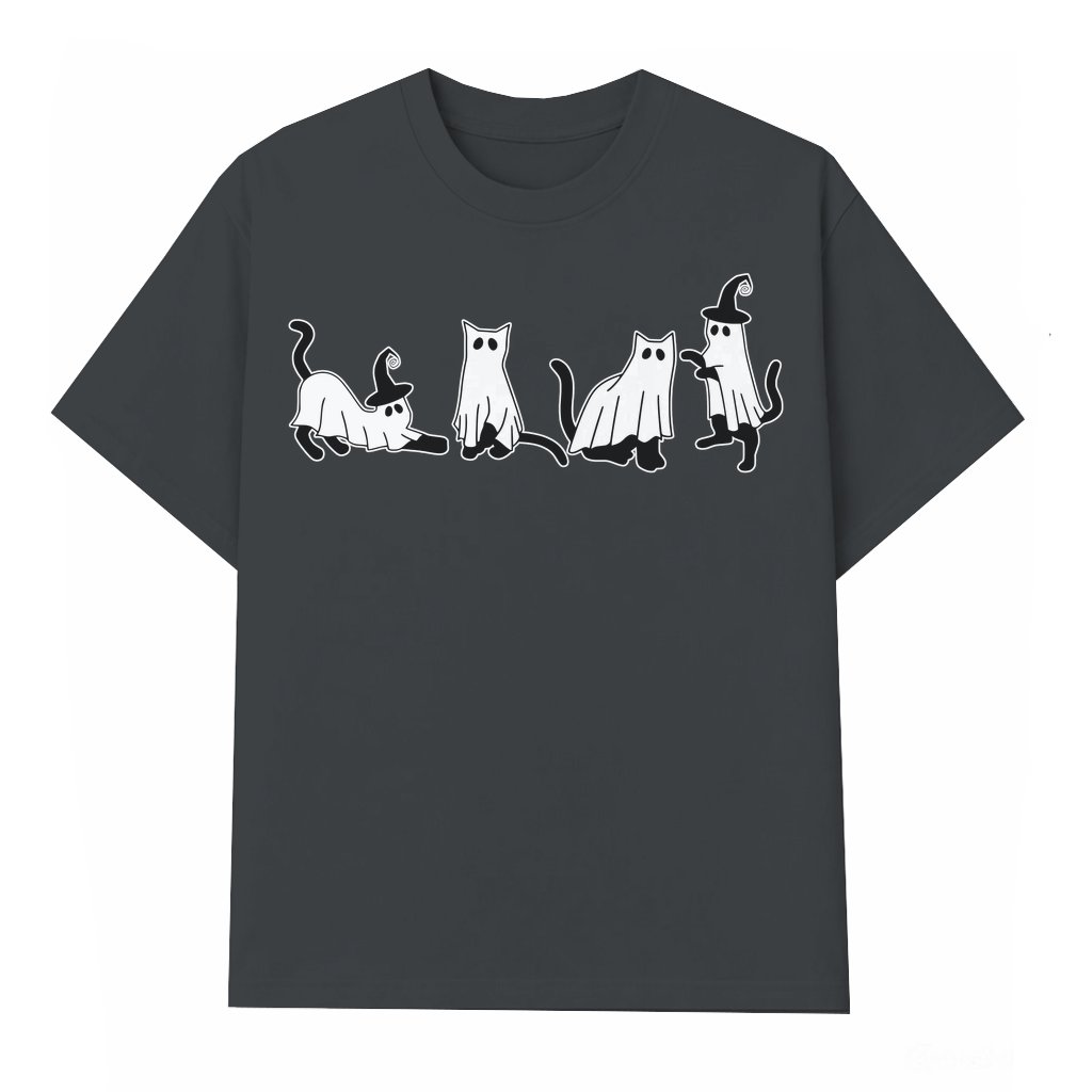 Vintage Cute Ghost Cat T-shirt – Halloween Gift for Men Women Spooky Black Cat - front view