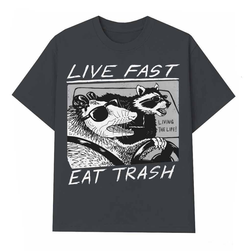 Live Fast Eat Trash Opossum T-shirt – Funny Gift for Opossum Lovers Vintage 90s Style - front view