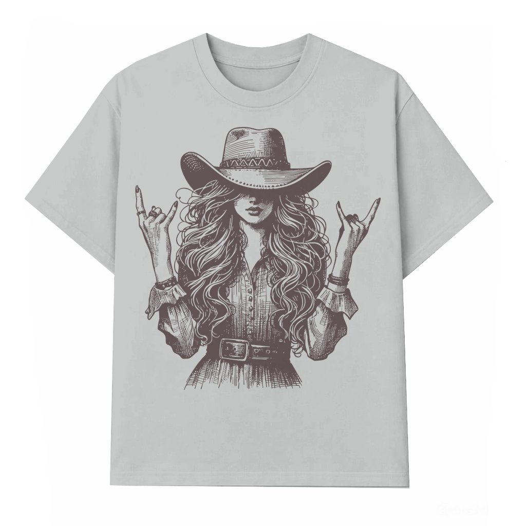 Vintage Western Cowgirl T-shirt – Rock Hand Country Music Gift for Women - front view