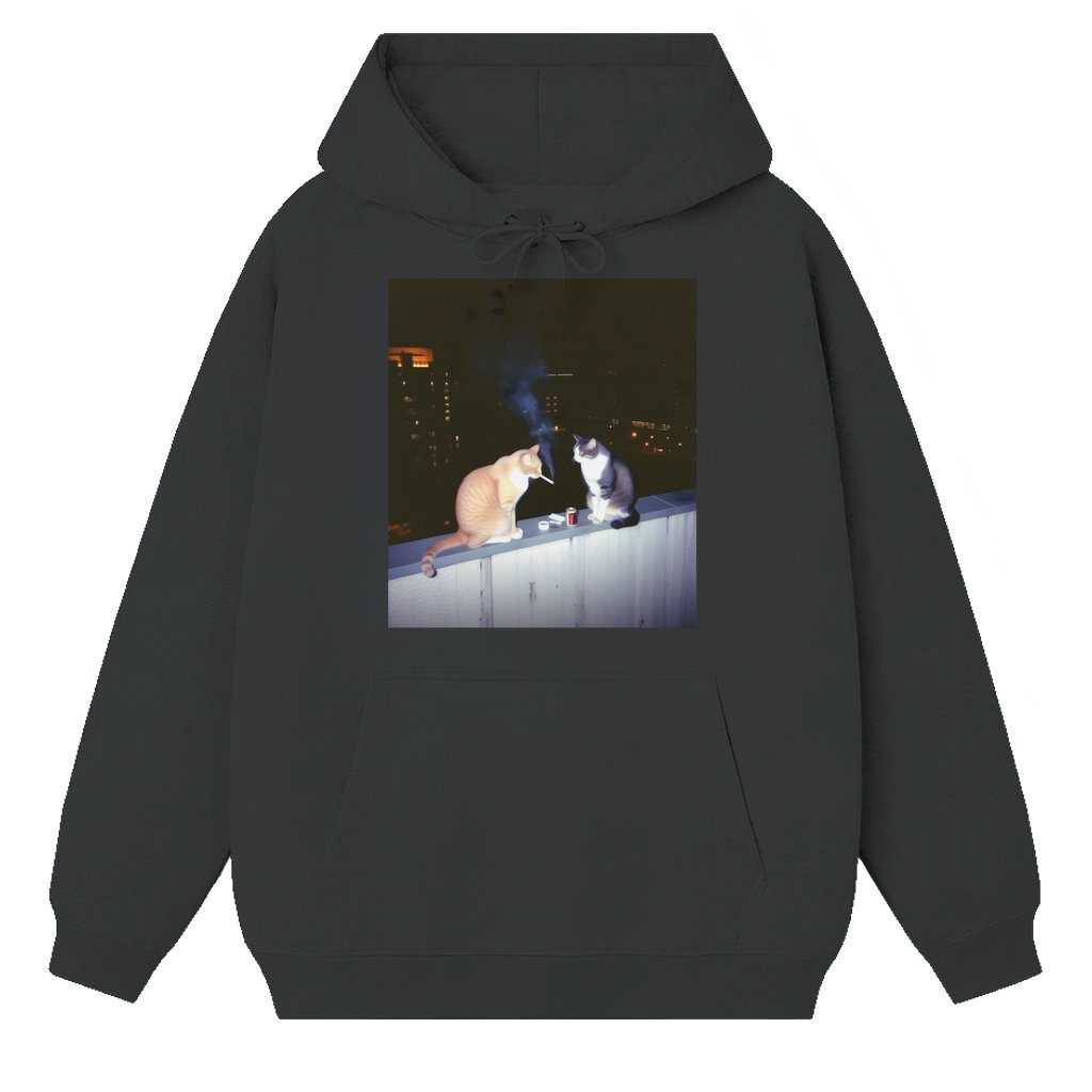 Funny Vintage Smoking Cat Hoodie – Gift for Cat Lover Gen Z Joke - front view