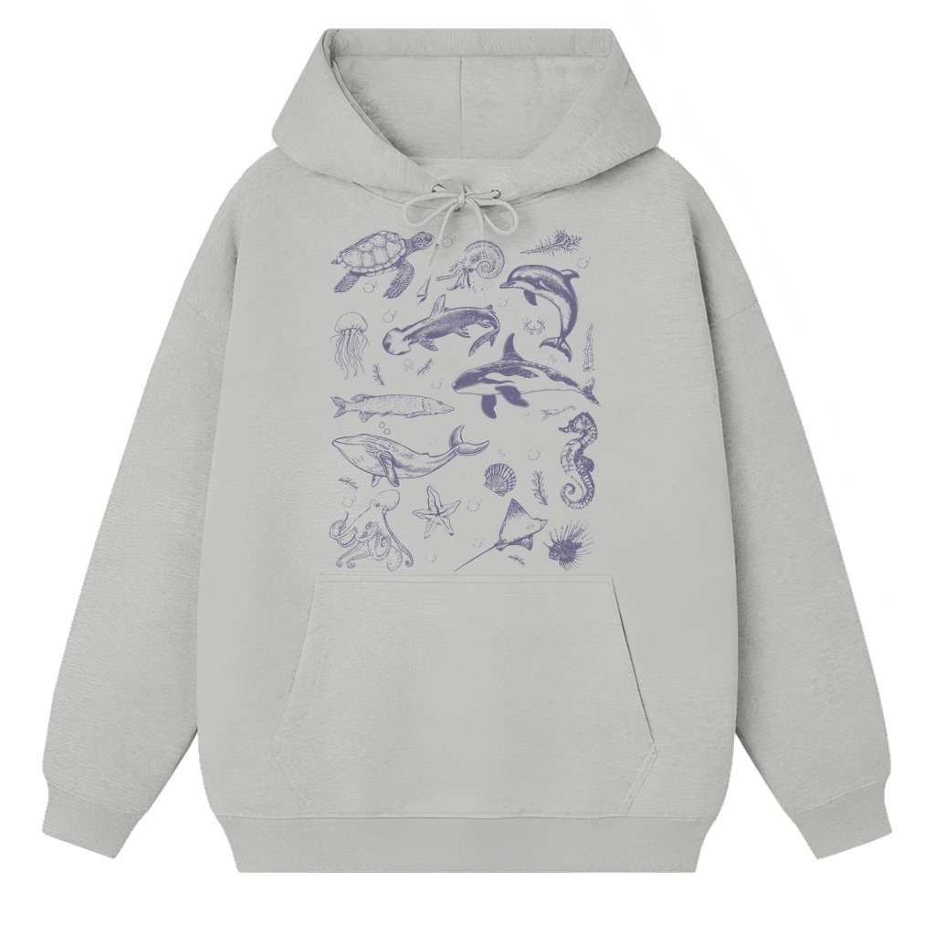 Cute Sea Animals Hoodie – Gift for Ocean Lovers Vintage Retro Cozy - front view