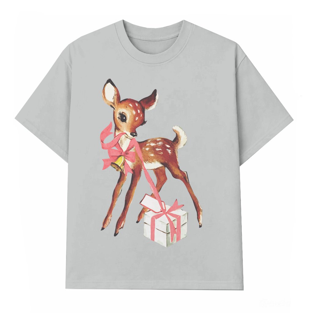 Vintage Pink Reindeer T-shirt – Christmas Gift for Women Cute - front view