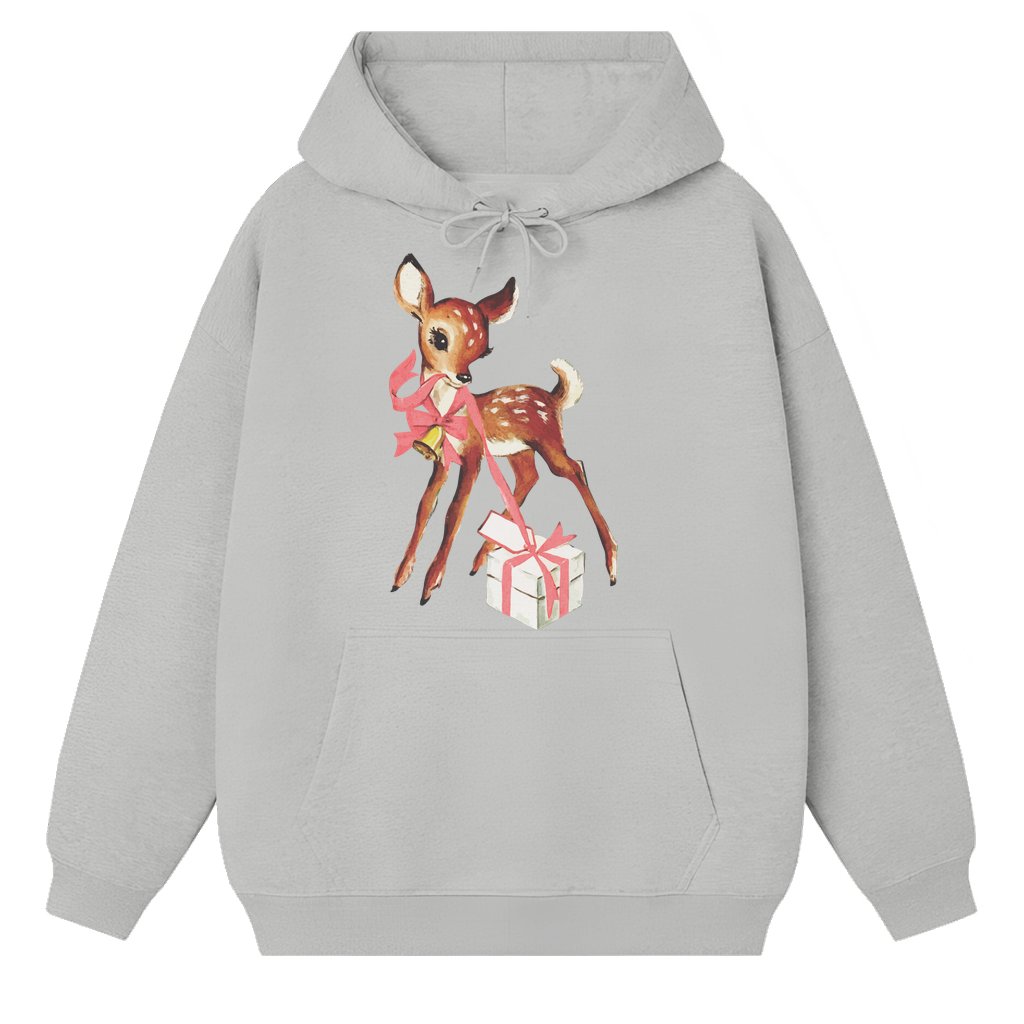 Pink Reindeer Hoodie – Holiday Gift for Family Vintage Cute - front view