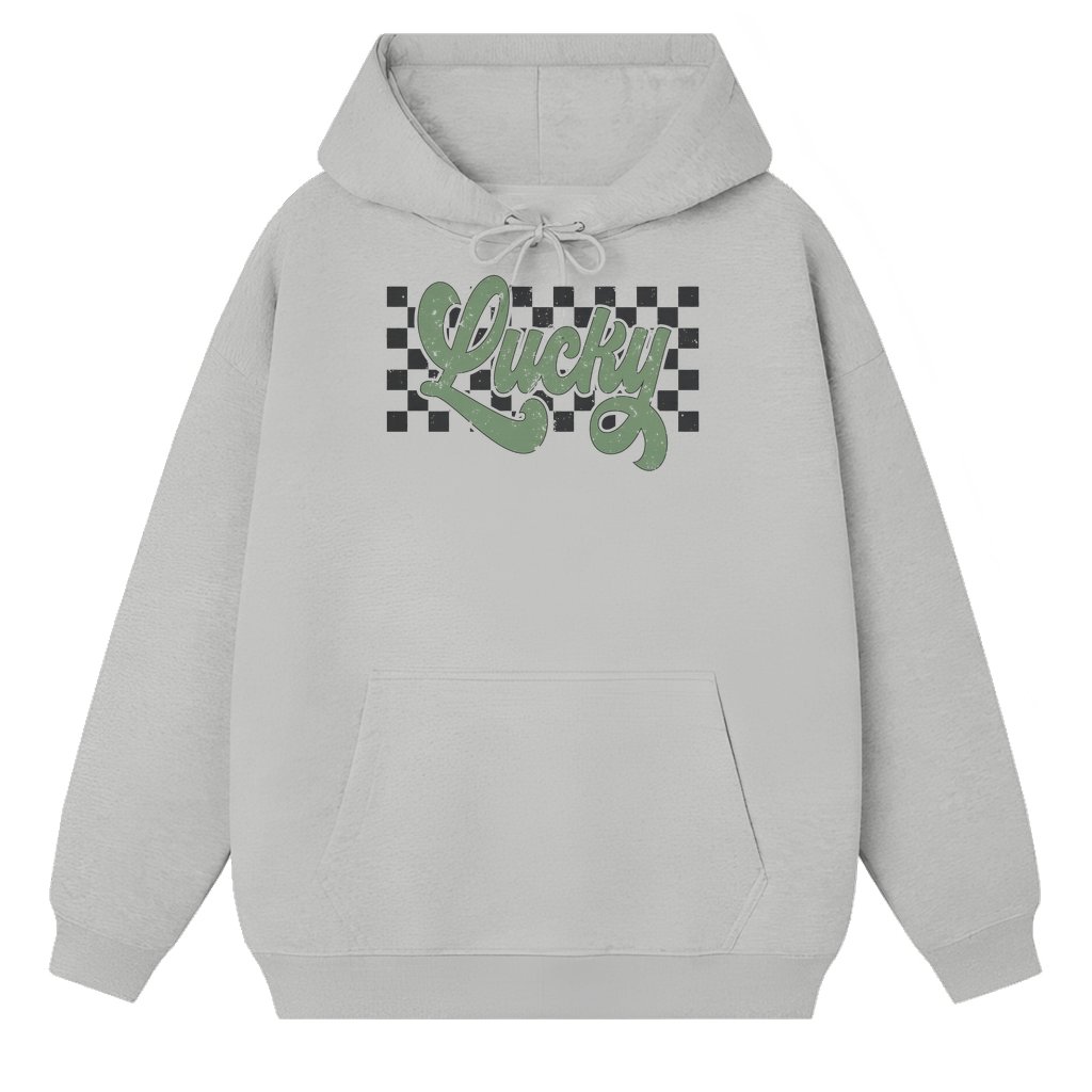 Lucky Clover Hoodie St. Patrick's Day Gift – Retro Checkered - front view