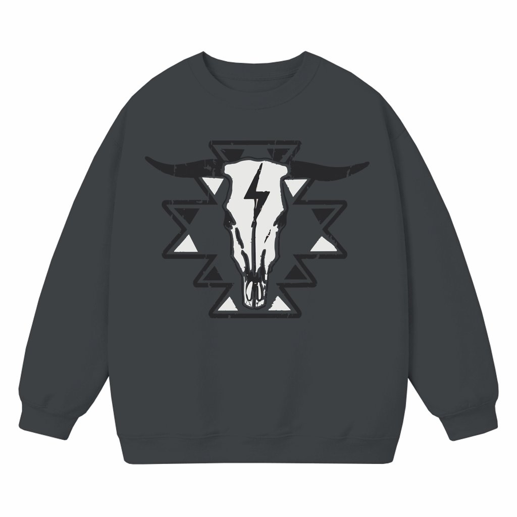 Vintage Western Aztec Bull Skull Sweatshirt – Birthday Gift for Cowgirl & Cowboy - front view