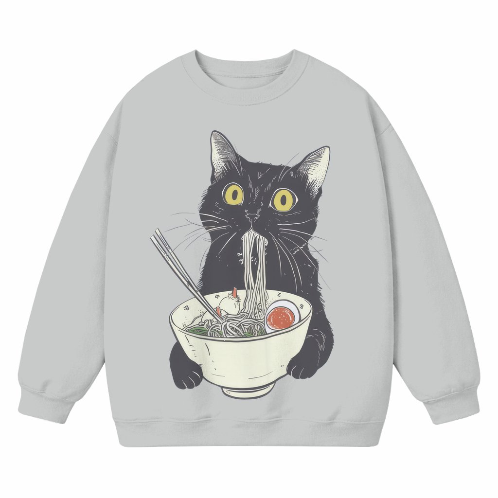 Ramen Noodle Black Cat Sweatshirt – Gift for Pet Lover Vintage Retro 90s Foodie - front view