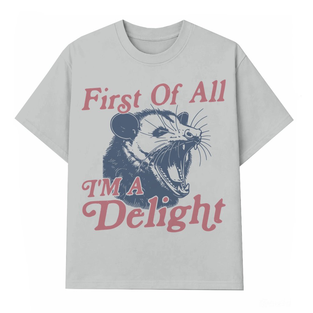Funny Vintage Possum I'm a Delight Wash Tee – Birthday Gift for Him Her - front view