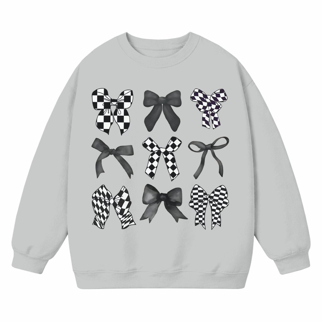 Coquette Checkered Black Bow Sweatshirt – Gift for Mom and Women Vintage Aesthetic - front view