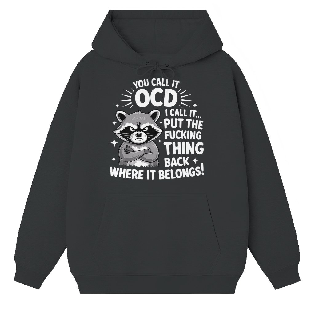 Funny Raccoon OCD Neat Freak Hoodie – Gift for Men Sarcastic Humor - front view