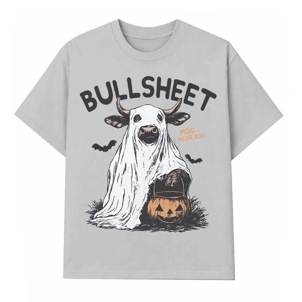 Moo Boo Bullsheet Cow Ghost T-shirt – Funny Halloween Gift for Animal Lovers - front view