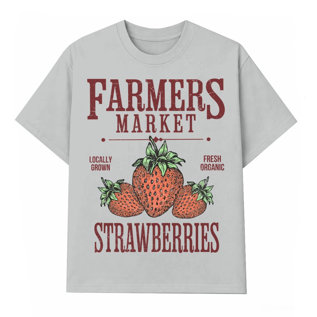 Cute Farmers Market Strawberry T-shirt – Summer Gift for Men Women Streetwear - front view