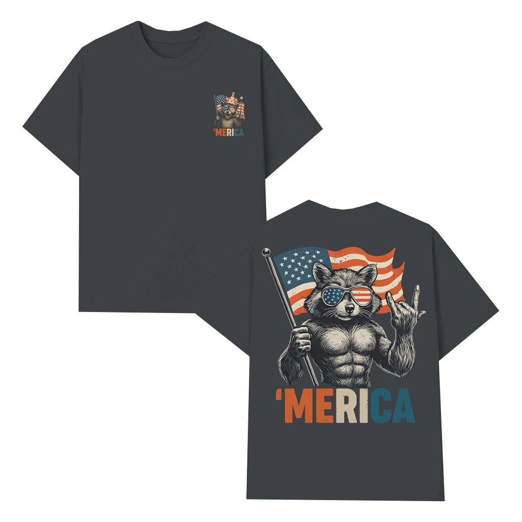 Funny Raccoon American Flag T-shirt – 4th of July Gift for Men - front view