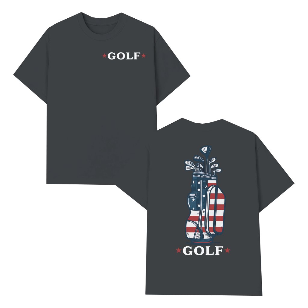 Patriotic Golf T-shirt – Gift for American Golfer USA Flag Red White and Blue - front view