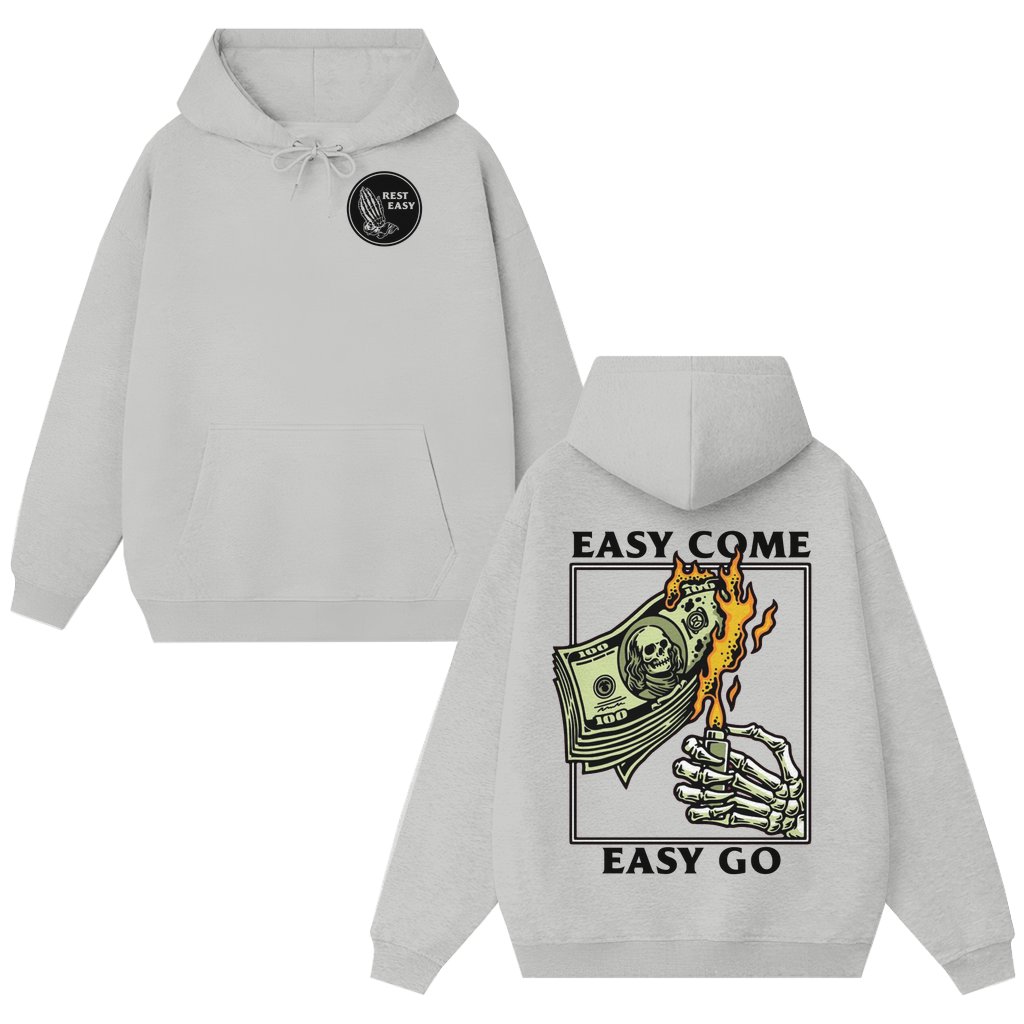 Edgy Burning Money Skeleton Hand Hoodie – Gift for Men Streetwear - front view