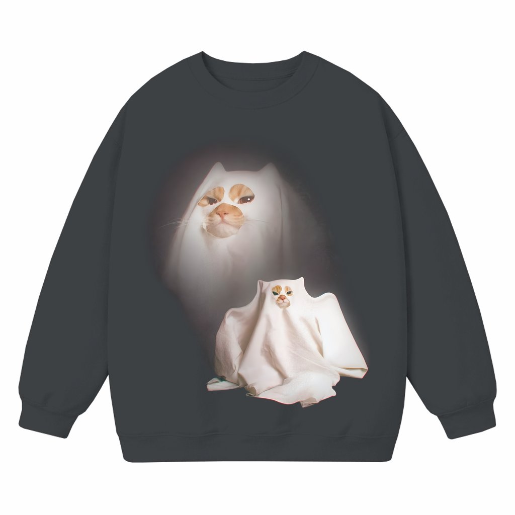 Retro Funny Ghost Kitten Sweatshirt – Vintage Meme Unisex Gift - front view