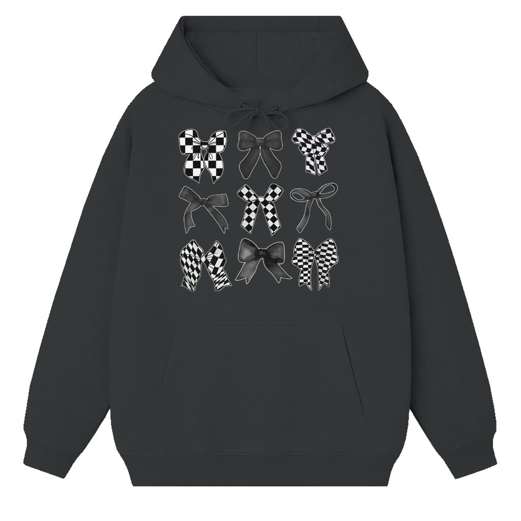 Coquette Bows Checkered Hoodie – Gift for Women Trendy Aesthetic - front view