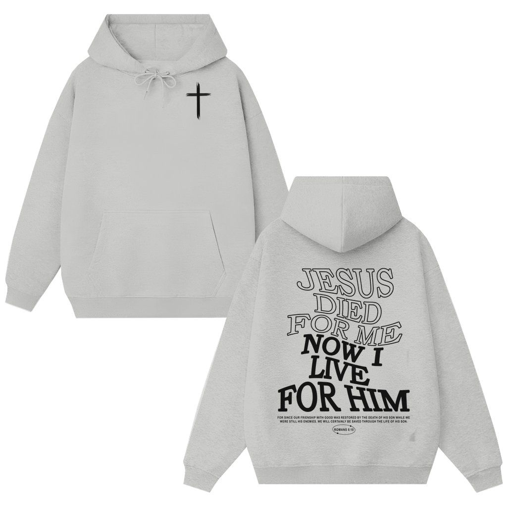 Letter and Cross Print Hoodie – Trendy Men's Streetwear Two Sided Drop Shoulder - front view