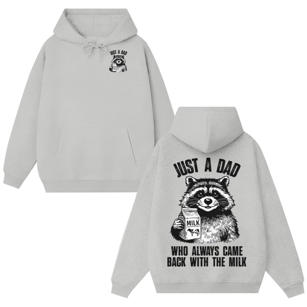 Milk Raccoon Hoodie – Gift for Dad Funny Dark Humor Minimalist Meme - front view