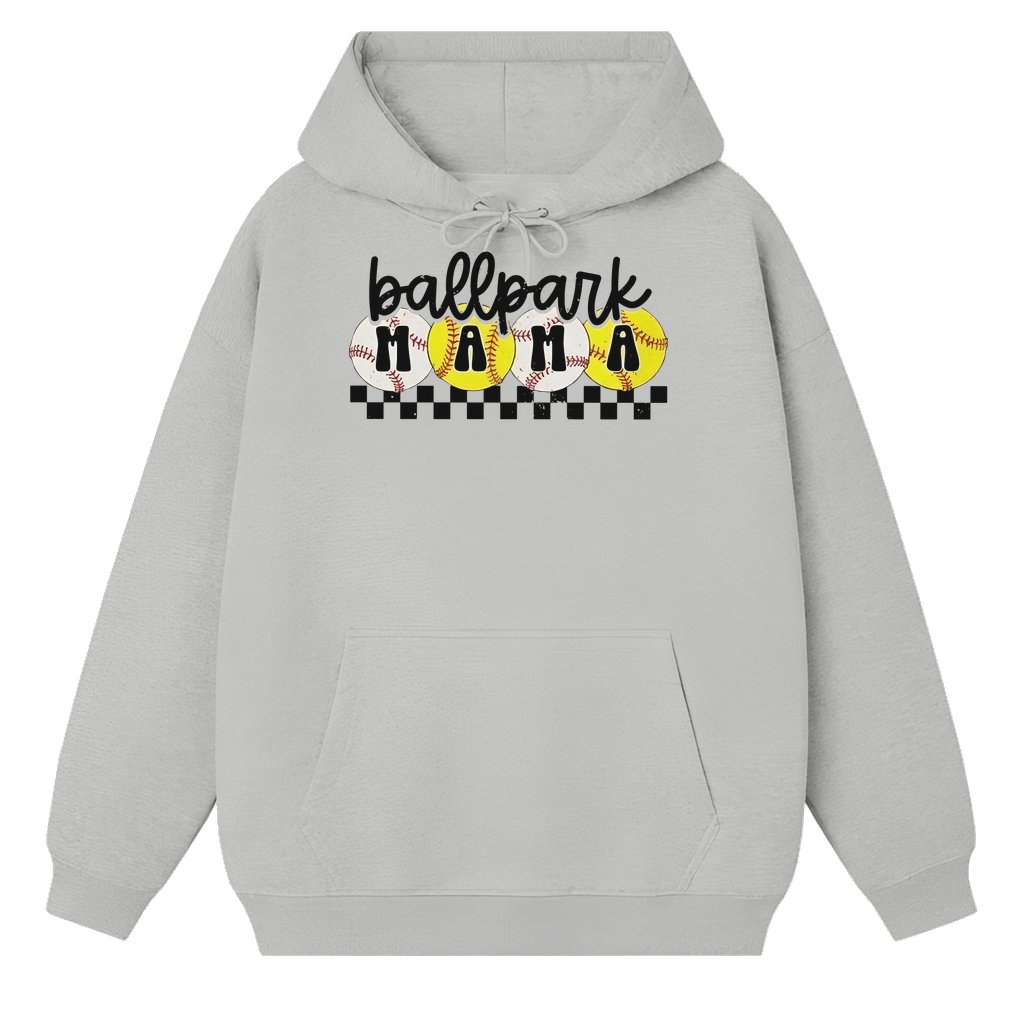 Ballpark Mama Hoodie – Baseball Softball Mom Gift - front view
