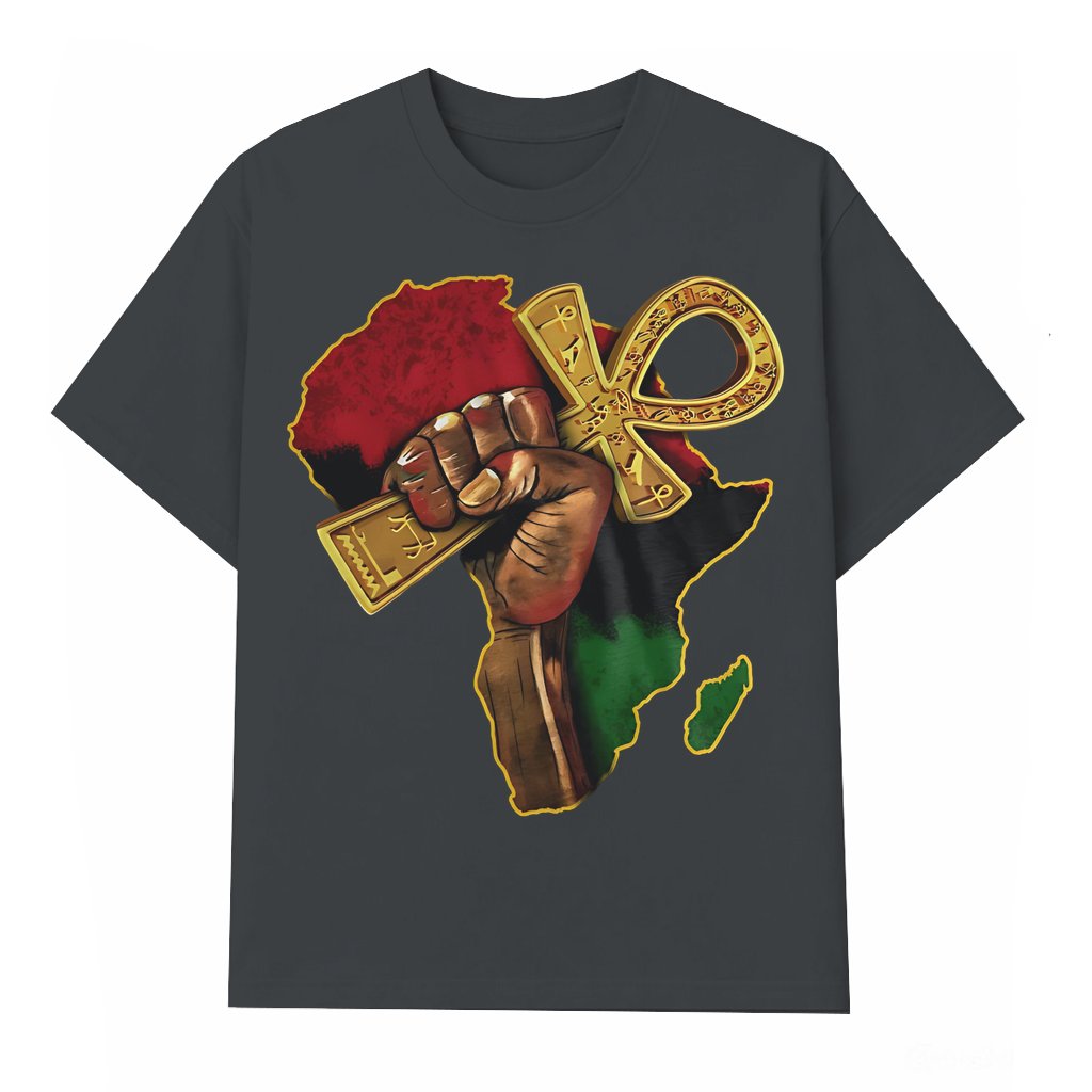 Black History T-shirt – Pride Gift for Men Fist ANKH Africa Map - front view