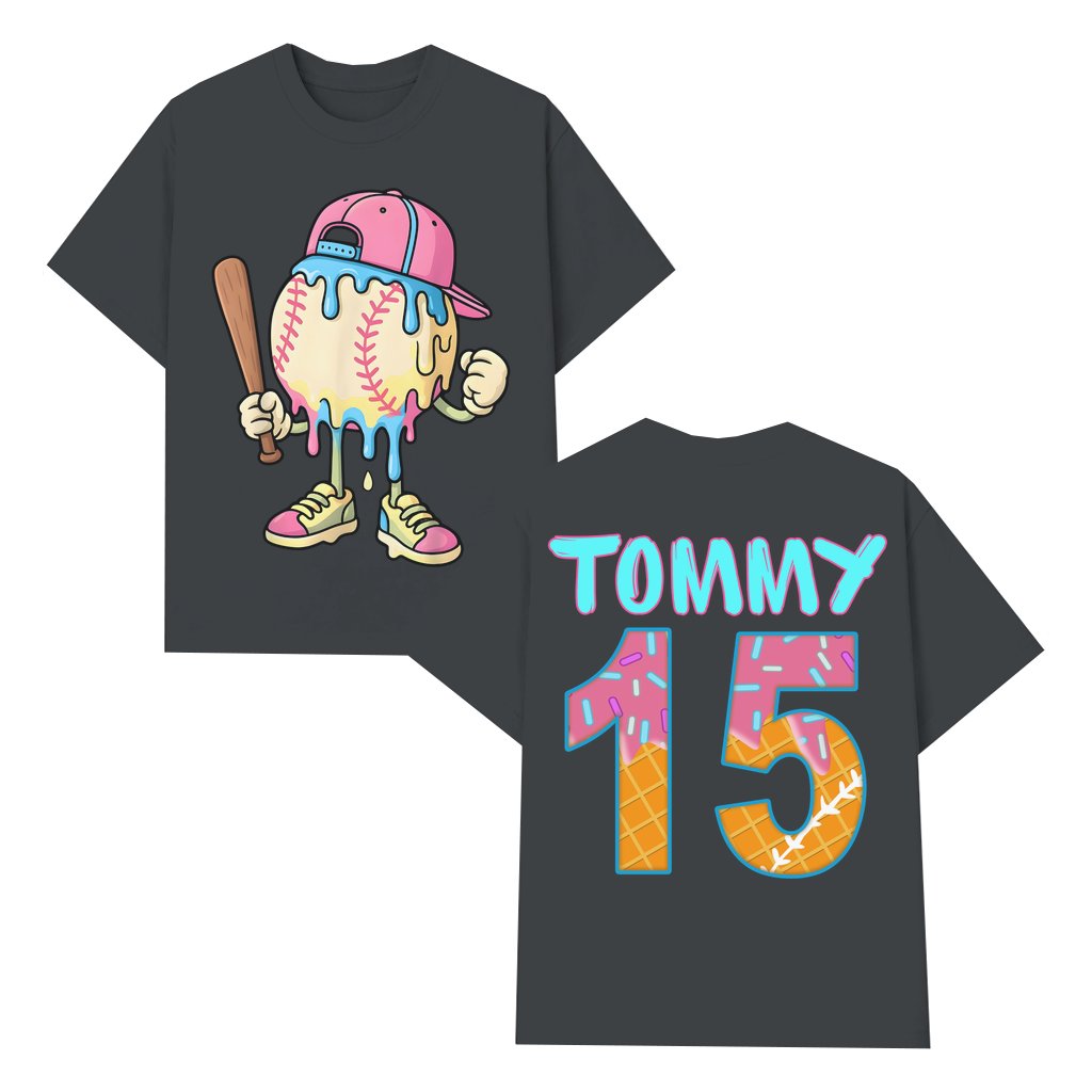 Custom Baseball Drip T-shirt – Back to School Game Day Gift for Youth & Adults Personalized 2 Sided Print - front view