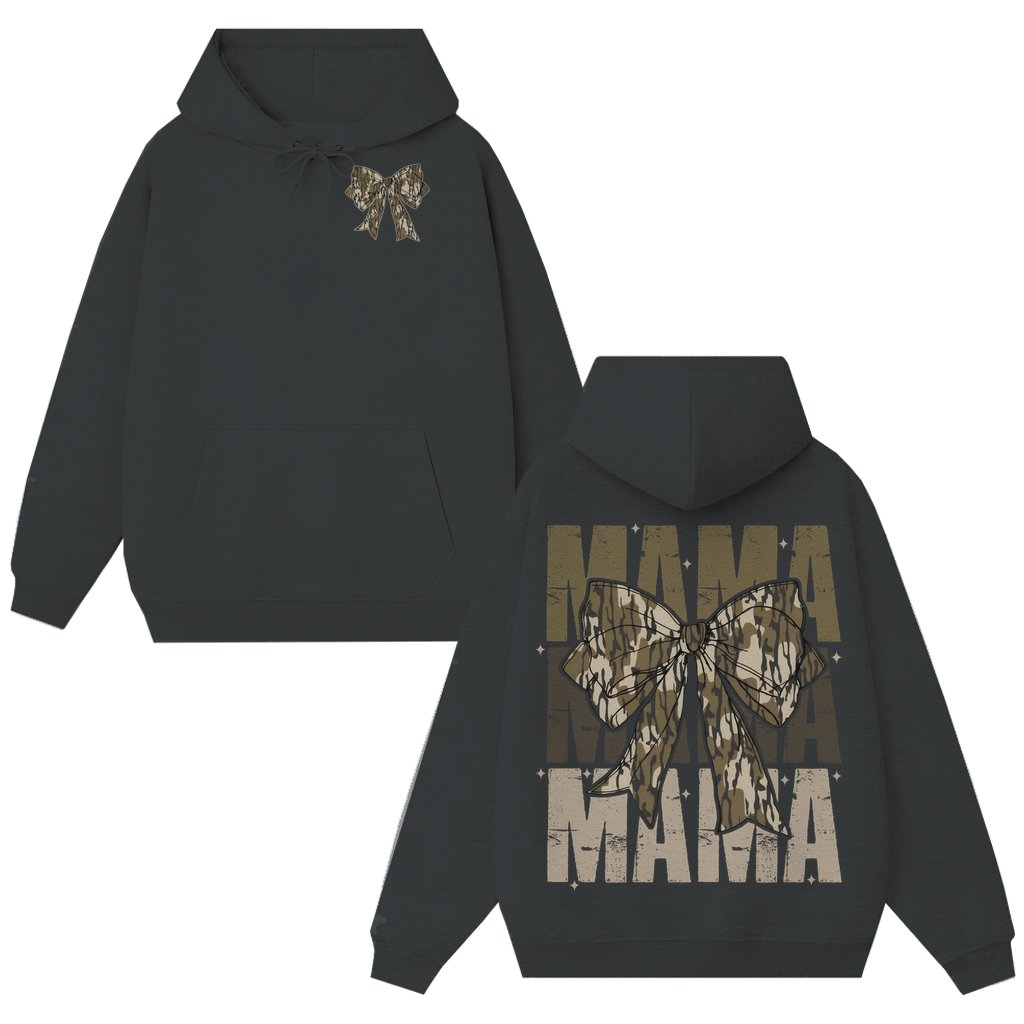 Mama Camo Coquette Bow Hoodie – Gift for Mom Trendy Old School - front view