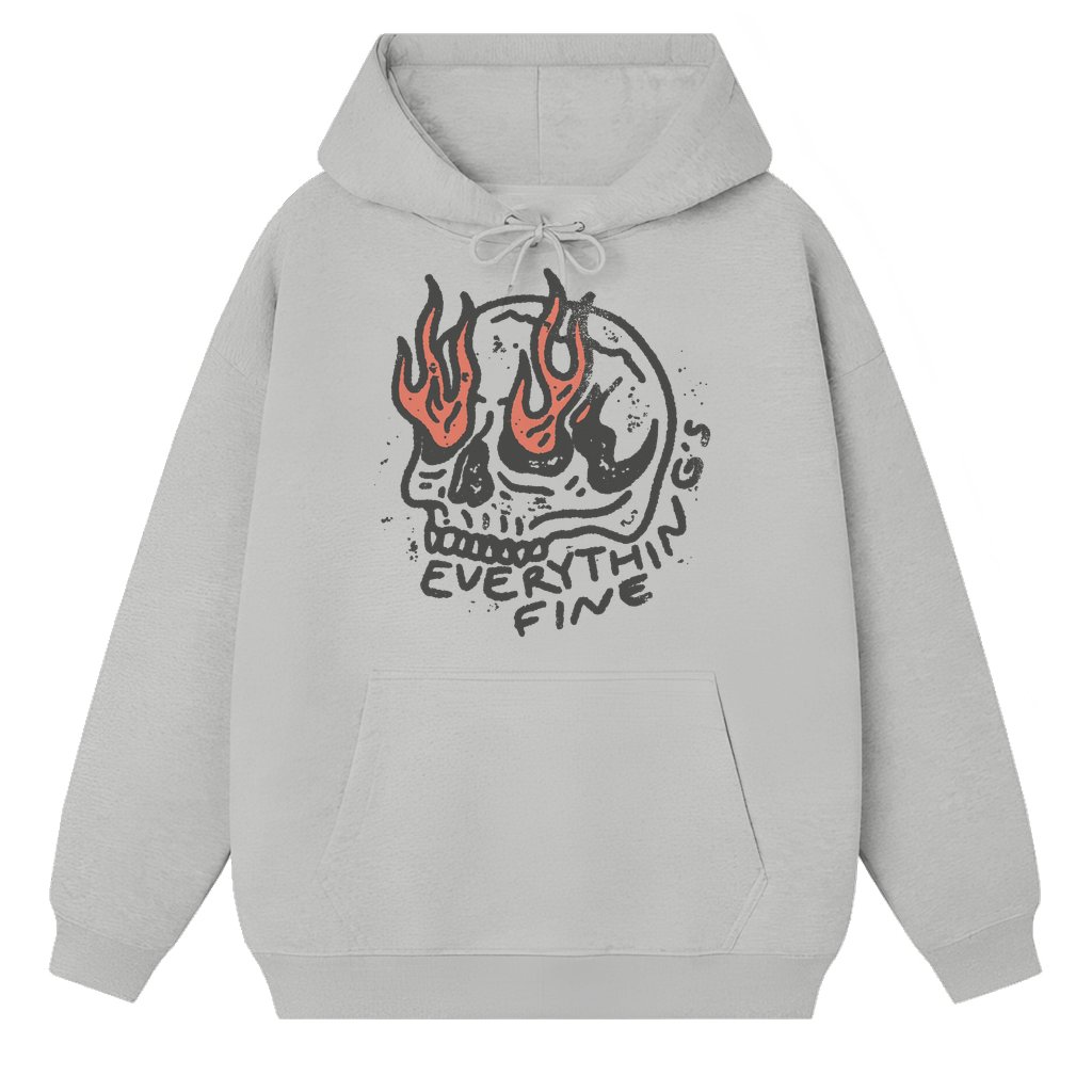 Everything Is Fine Skull Hoodie – Birthday Gift for Men Vintage Rock n Roll Grunge Edgy - front view