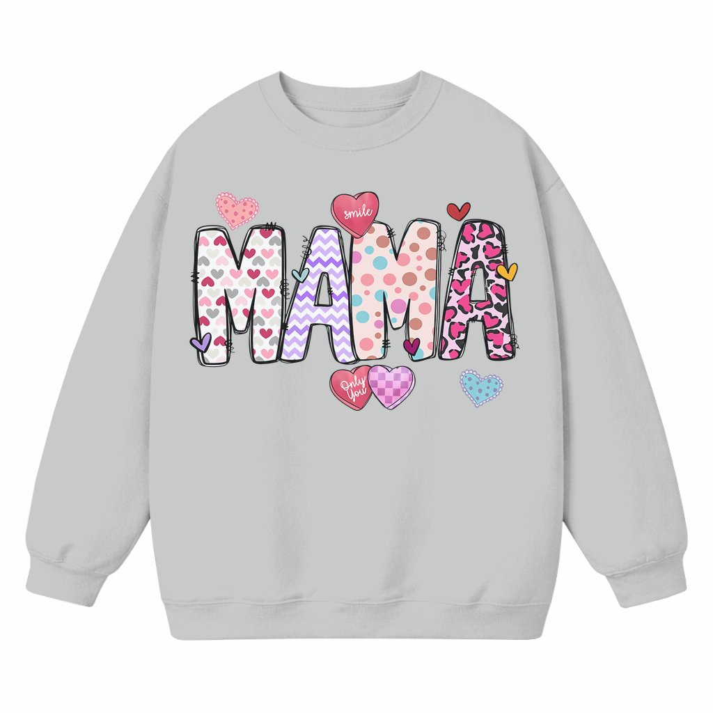 Cute Mama Sweatshirt – Valentine's Day Gift for Mom Trendy Crewneck - front view