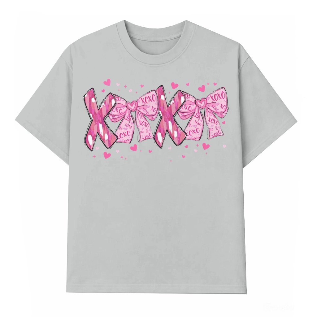 Xoxo Coquette T-shirt – Valentine's Day Gift for Her Cute Pink Heart Bows - front view