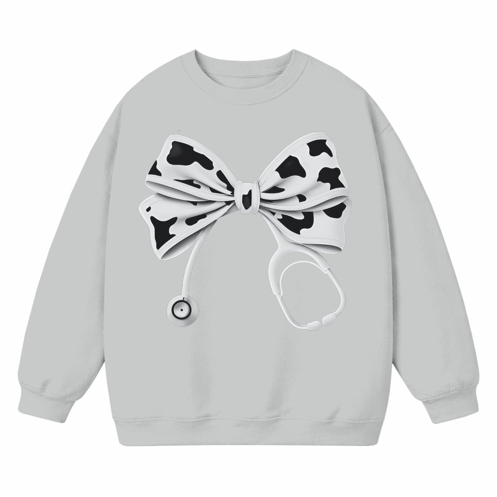 Cow Print Coquette Bow Nurse Sweatshirt – Trendy Cute Gift - front view