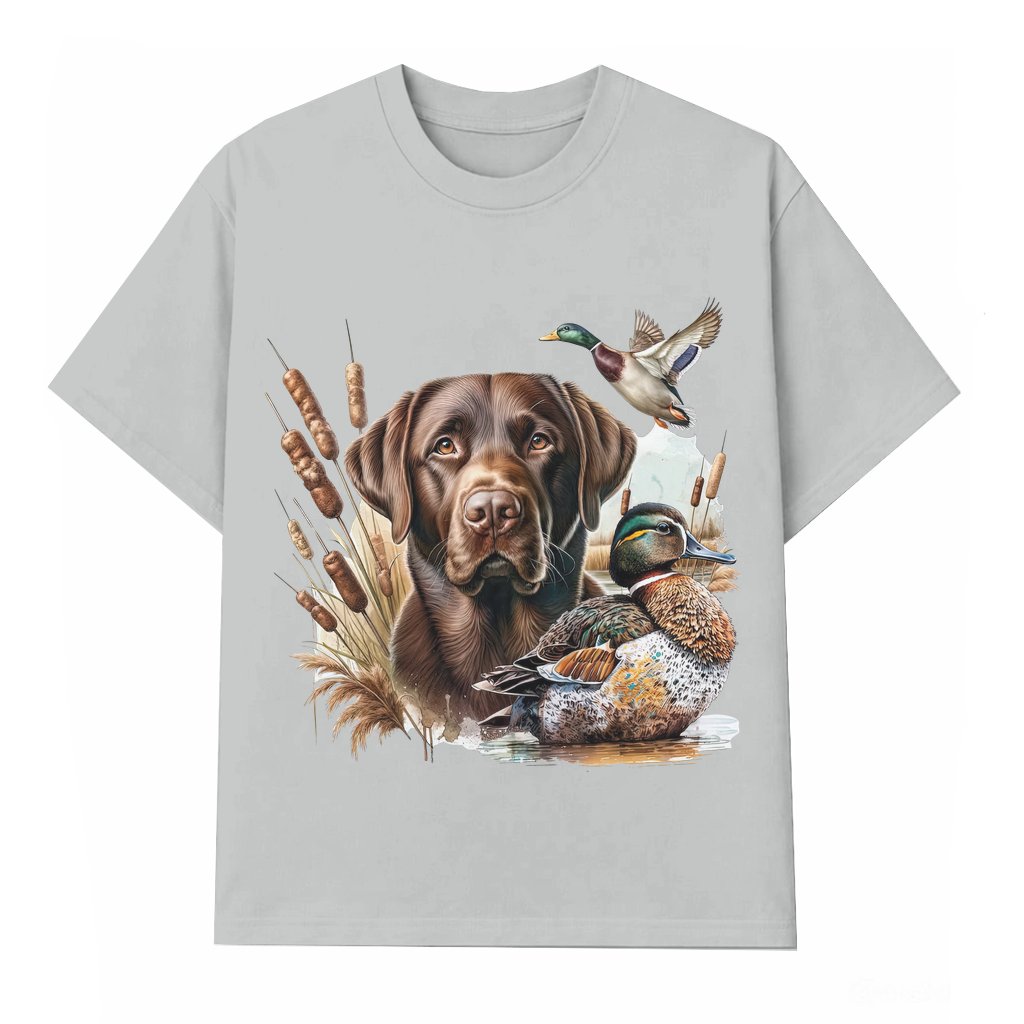 Duck Hunting Labrador T-Shirt – Gift for Hunter Realistic Mallard Ducks - front view