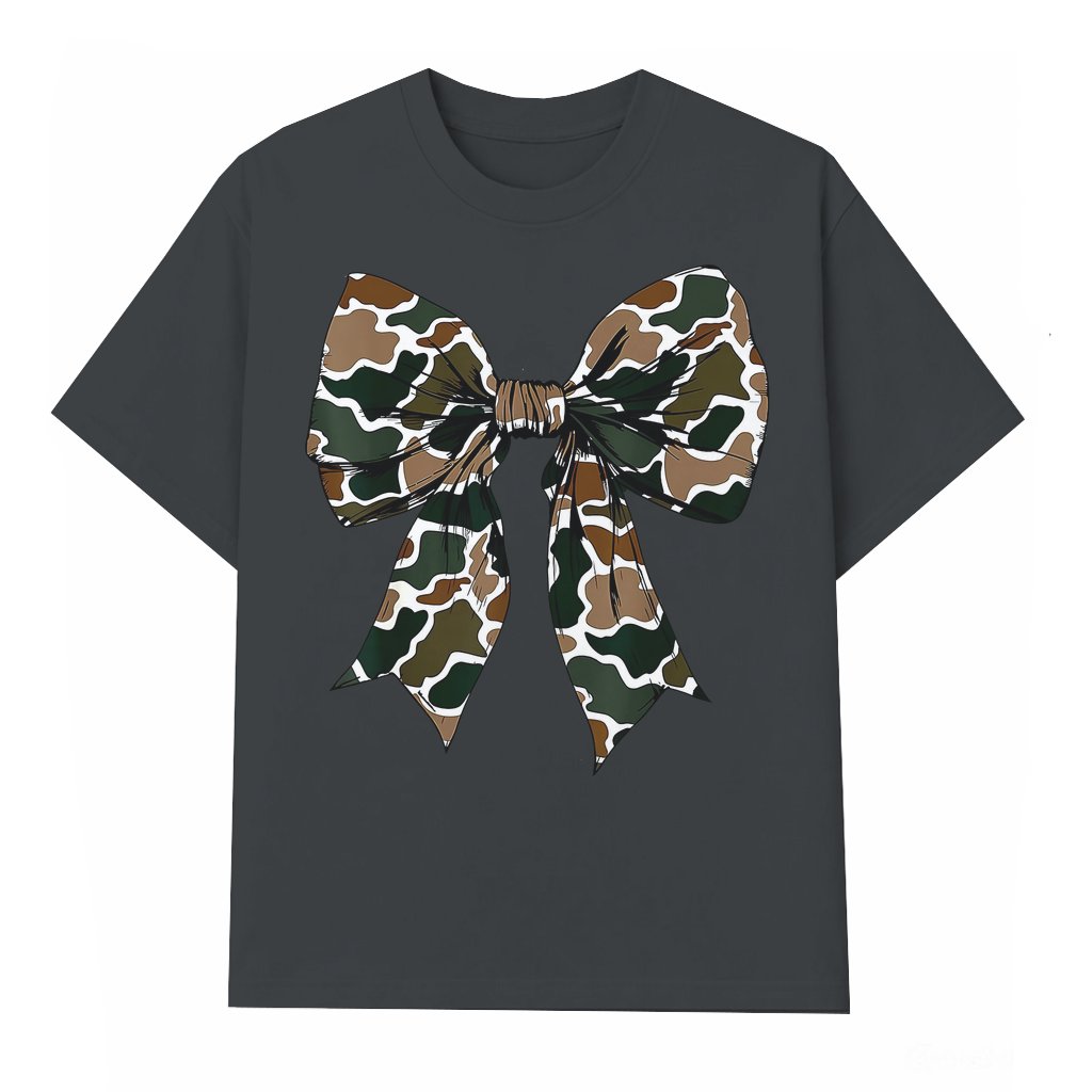 Camo Coquette Bow T-shirt – Dove Season Hunting Gift for Women Trendy - front view