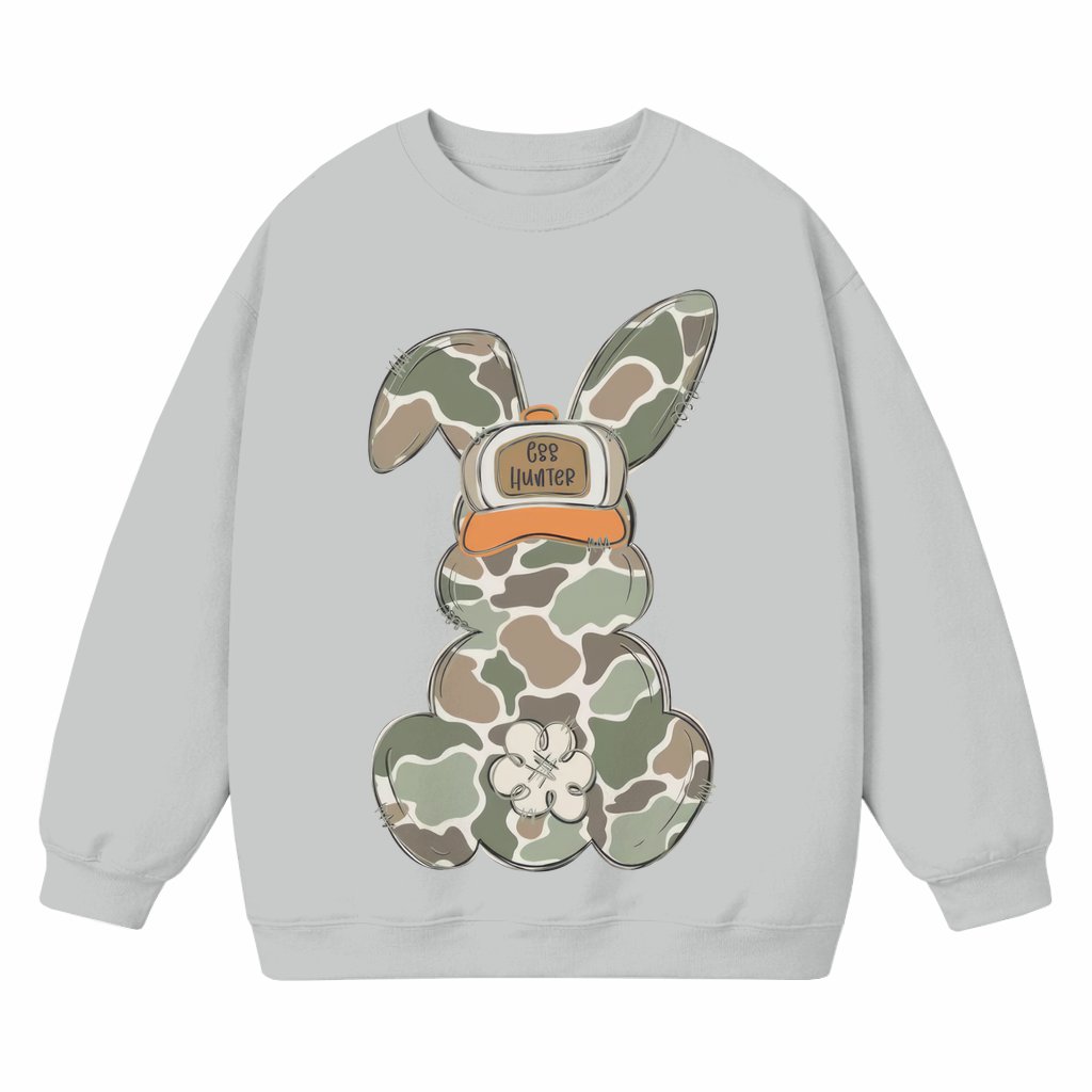 Camo Bunny Egg Hunter Sweatshirt – Easter Gift for Kids - front view
