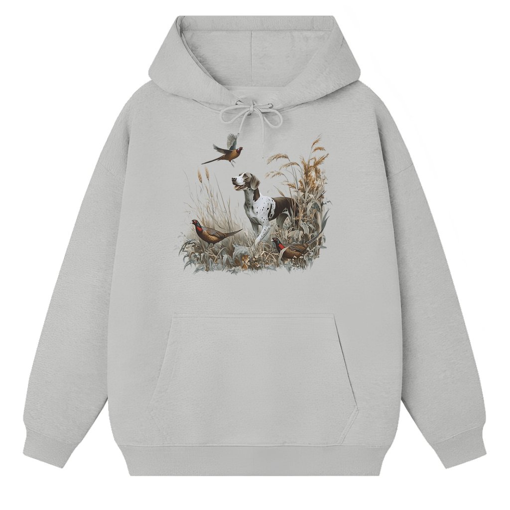 Vintage GSP Dog Hunter Hoodie – Gift for Hunter with Pheasants 90s Style - front view