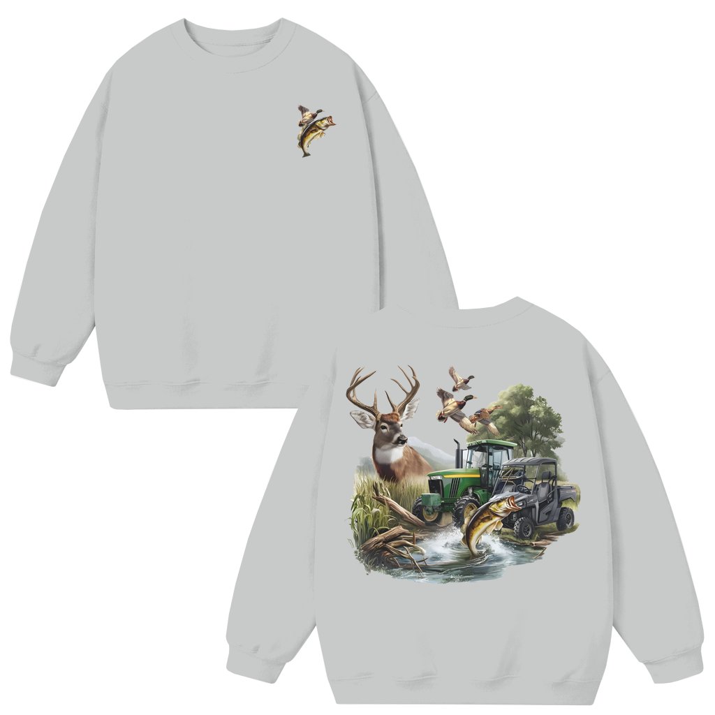 Outdoor Life Deer Tractor Fish Ducks Sweatshirt – Gift for Hunters Farmers Outdoorsmen - front view